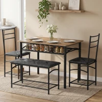 HOMCOM 4-delig eethoekset, industriële keukentafel met 2 stoelen en bank voor 4 personen, gestoffeerde PU-lederen zitplaatsen, bruin(m-2)