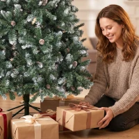 HOMCOM Árbol de Navidad Artificial 180 cm con 910 Ramas con Nieve 58 Piñas y Soporte Metálico Plegable Fácil Montaje Verde(m-14)