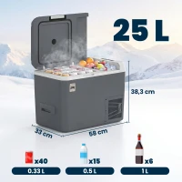 Outsunny Nevera Portátil Eléctrica 25L con Compresor Control por App Pantalla LED Asa Modos ECO y MAX de -20℃ a +20 ℃ Gris(m-3)