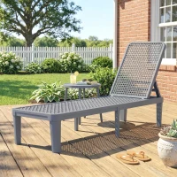 Outsunny Tumbona Reclinable de Jardín Exterior con Respaldo Ajustable en 4 Posiciones y Marco de PP 191x55x35,5 cm Gris Oscuro(m-10)