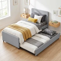 HOMCOM Cama Nido Individual 90x190 cm Estructura de Cama Tapizada en Lino con Cabecero y Piecero Listones de Madera Gris Claro(m-7)