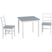 HOMCOM Essgruppe für 2 Personen, 2 Stühle, 1 Tisch, Kiefernholz, Weiß + Grau(m-12)