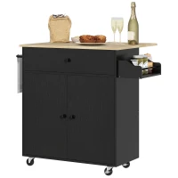 HOMCOM Desserte de cuisine avec tiroir, compartiment, barre porte-serviette, 106 x 42 x 87 cm, Noir/Chêne(m-6)