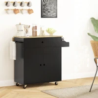 HOMCOM Desserte de cuisine avec tiroir, compartiment, barre porte-serviette, 106 x 42 x 87 cm, Noir/Chêne(m-5)