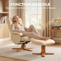 HOMCOM Fauteuil relax avec repose-pied fauteuil de relaxation pivotant 360° dossier inclinable charge 120 Kg beige(m-5)