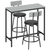 HOMCOM Conjunto de Mesa Alta com 2 Bancos de Bar Estofados com Apoio para Pés para Sala de Jantar Espaço Pequeno Cinza(m-1)