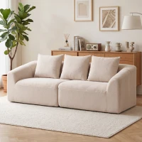 HOMCOM Canapé 3 places, Chenille Cloud sans cadre, rembourrage épais à ressorts ensachés, assise extra large, 3 coussins, Beige(m-6)