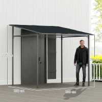 Outsunny 2.4 x 2.4 m Wall Mounted Pergola Gazebo with PA Coating Fabric and Metal Frame, UPF30+, Lean to Garden Gazebo, Wind Resistant Outdoor Sun Shade Shelter for Garden, Deck, Dark Grey(m-3)