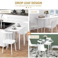 HOMCOM Folding Dining Table for 4, Round Drop Leaf Table, Modern Space Saving Small Kitchen Table with Wood Legs for Dining Room, White(m-4)