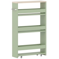 kleankin Cărucior de depozitare cu 3 niveluri cărucior de stocare etajeră pe roți cu mâner - 48 x 15 x 80 cm verde
