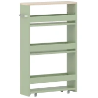 kleankin Cărucior de depozitare cu 3 niveluri cărucior de stocare etajeră pe roți cu mâner - 48 x 15 x 80 cm verde(m-1)