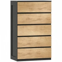 HOMCOM Comodă cu 5 Sertare din Lemn, cu Șine Metalice și Mânere Decupate, 60x39x100 cm(m-1)