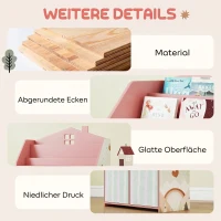 AIYAPLAY Kinderregal Bücherregal Kinder mit 2 Stoffschubladen offen Regal für 3-8 Jahre 62,5x30x91,5 cm Rosa(m-7)
