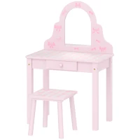 AIYAPLAY Set coiffeuse enfant 2-en-1 coiffeuse bureau avec tabouret miroir amovible tiroir pour filles 3-6 ans Rose(m-8)