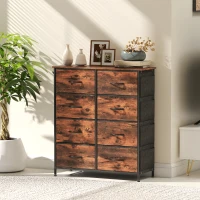 HOMCOM Cómoda 8 cajones de tela, mueble de almacenamiento, 4 bolsillos, 2 ganchos, estructura de acero, 86x30x94,5cm, marrón rústico(m-5)