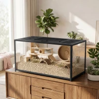 PawHut Gaiola para Hamster Habitat para Roedor Vista Panorâmica 360° Estrutura Robusta em Metal Espaço Estanque Profundo 100x50x52,5 cm Preto(m-4)