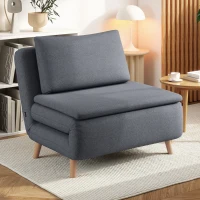 HOMCOM 3-in-1 Schlafsessel mit Bett-Funktion, Liegesessel, verstellbare Rückenlehne, Buchenholzbeine, Kissen, Grau(m-10)
