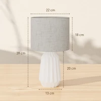 HOMCOM Lampe de Table avec Base en Céramique et Abat-Jour en Lin, Lampe de Chevet avec Interrupteur, Culot E27, Blanc et Beige(m-3)