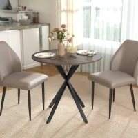 HOMCOM Mesa de cocina redonda, 80 cm, tablero compacto, tablero de partículas, metal, Marrón(m-2)