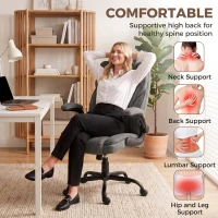 HOMCOM Office Chair, Ergonomic Desk Chair with Flip-up Armrest, Pocket Springs, Swivel Wheels, Adjustable Height, Grey(m-5)