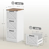 HOMCOM Bürocontainer mit 3 Schubladen, Hängemappen für Letter/A4, Landhausstil, 40x40x101cm, Weiß(m-3)