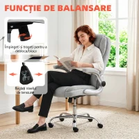 Scaun Ergonomic HOMCOM, Spătar Înalt, Tapițat în Catifea Imprimată, Cotiere Rabatabile, Alb Crem(m-8)