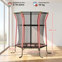 HOMCOM Trampolin für Kinder, 122 x 111 cm, mit Sicherheitsnetz, gepolstert, Stahl, belastbar bis 50 kg, Schwarz & Rot(m-3)