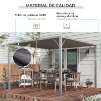 Outsunny Cenador de Jardín 3x3 m con Diseño de Lamas Superior Giratorio hasta 135° Protección UV 50+ y Marco de Aluminio Gris(m-5)