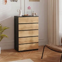 HOMCOM Comodă cu 5 Sertare din Lemn, cu Șine Metalice și Mânere Decupate, 60x39x100 cm(m-8)