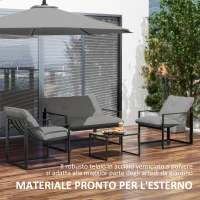 Outsunny Set da Giardino 4 Pezzi con Divanetto, 2 Poltrone e Tavolino, in Acciaio, Poliestere e Cotone PP, Nero e Grigio(m-6)