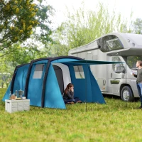 Outsunny Opblaasbare Campingtent 3-6 Personen Outdoor Tunneltent met Zijramen Deur Luchtsteunen 4,4 x 2,8 x 1,95 m Blauw(m-2)