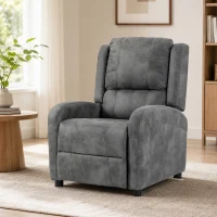 HOMCOM Sillón Relax Reclinable Manual Tapizado en Cuero Sintético Instalación Rápida Reposapiés Acolchado Grueso Gris(m-9)