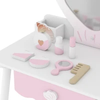 AIYAPLAY Kids Vanity Set, Kids Dressing Table with Chair, Acrylic Mirror, Lighted Bulbs, 7-Piece Accessories, for 3-8 Years, Pink(m-10)