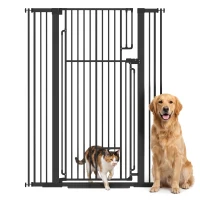 PawHut 135cm Tall Pet Gate with Cat Door, 81-108 cm Wide Adjustable Pressure Mounted for Doorways, Hallways, No Drilling, Black(m-15)