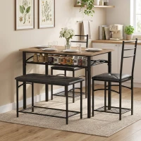 HOMCOM Set de dining 4 piese, masă de bucătărie în stil industrial cu 2 scaune și bancă pentru 4 persoane, scaune tapițate cu piele PU, maro(m-6)