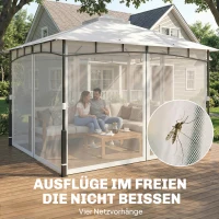 Outsunny Pavillon, 3x3,6 m wasserabweisend Stabil Gartenpavillon mit Moskitonetz, Doppeldach, für Garten, Terrasse, Schwarz(m-6)