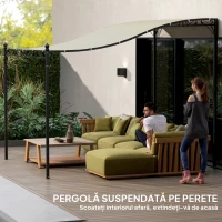 Pergola Outsunny Adosată Curbată cu 16 Orificii de Drenaj, din Metal și Poliester, 248x298x200/250 cm, Crem(m-6)