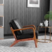 Modern Accent Armchair with Wooden Frame, Soft Cushion, Mid-Century Style, Comfy Chair for Bedroom, Living Room, 65x80x76 cm, Black(m-6)