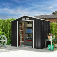 Outsunny 7 x 4ft Weatherproof Shed, Outdoor Bike Storage Shed with Ventilation Slots, Foundation Kit and Lockable Double Doors, Dark Grey(m-14)