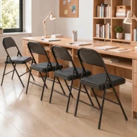 HOMCOM Set de 2 Scaune Pliabile Metalice, Tapițate cu Piele Ecologică PU, pentru Interior, cu Șezut Confortabil și Spătar Deschis(m-9)