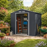 Outsunny 7 x 4ft Weatherproof Shed, Outdoor Bike Storage Shed with Ventilation Slots, Foundation Kit and Lockable Double Doors, Dark Grey(m-15)