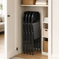 HOMCOM Set de 2 Scaune Pliabile Metalice, Tapițate cu Piele Ecologică PU, pentru Interior, cu Șezut Confortabil și Spătar Deschis(m-8)