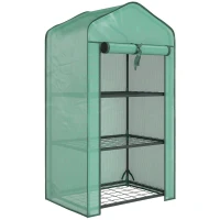 Outsunny Mini Serra da Giardino con Copertura in PE, 3 Ripiani e Porta Avvolgibile, 59x39x127cm, Verde(m-1)
