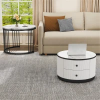 High Gloss Nesting Coffee Table with Marble Pattern Top, Storage Drawers, Modern Round Side Tables for Living Room, White+Black(m-4)
