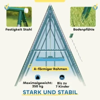 AIYAPLAY 5-in-1 Schaukelgestell mit verstellbarer Nestschaukel Turnringe Doppelsitzer Klettergerüst für 3-8 Jahre 440x175x203 cm(m-5)