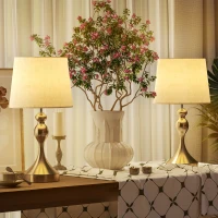 HOMCOM Set of Two Three-Colour Lamps, with USB Ports - Gold Tone(m-10)
