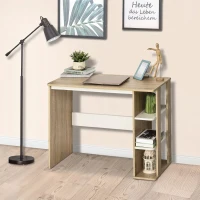 HOMCOM Birou Modern din Lemn cu Raft cu 3 Etaje, 100x44x74cm, Alb și Stejar(m-7)