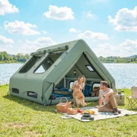 Outsunny Aufblasbares Zelt 8-10 Personen Schneller Aufbau 4-Jahreszeiten Wasserdicht Kratzfest Zelt mit Kaminöffnung Dachfenster(m-2)