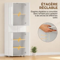 HOMCOM Armoire de cuisine meuble de rangement buffet 4 portes avec étagères réglables - dim. 60L x 35l x 170H cm blanc laqué(m-5)