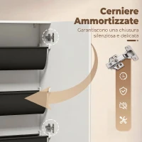 HOMCOM Scarpiera a Specchio con 5 Ripiani in Tessuto non Tessuto e Mensola Inferiore, in Legno, 50x20x180 cm, Bianco(m-6)